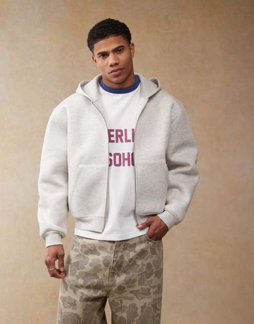 ASOS DESIGN – Gråmelerad, kraftig huvtröja i scubatyg och oversize med dragkedja och boxig passform