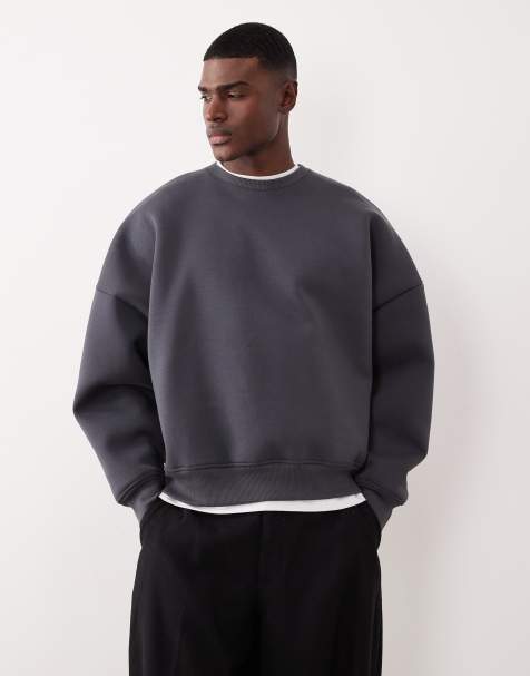 ASOS DESIGN – Gråmelerad, kraftig sweatshirt i extra oversize med fålldetalj av scubaliknande tyg - view 1
