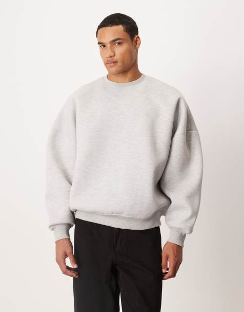 ASOS DESIGN – Gråmelerad, kraftig sweatshirt i extra oversize och scubaliknande tyg - view 1