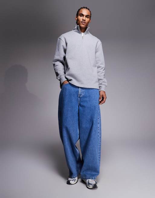ASOS DESIGN – Gråmelerad, kraftig sweatshirt i oversized fit med kvartslång dragkedja och fast fåll, 2 av 5