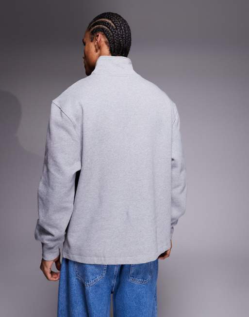 ASOS DESIGN – Gråmelerad, kraftig sweatshirt i oversized fit med kvartslång dragkedja och fast fåll, 3 av 5