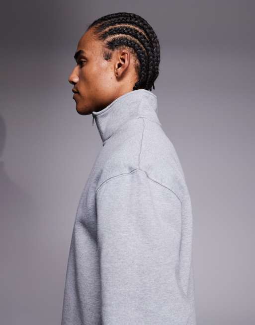 ASOS DESIGN – Gråmelerad, kraftig sweatshirt i oversized fit med kvartslång dragkedja och fast fåll, 4 av 5