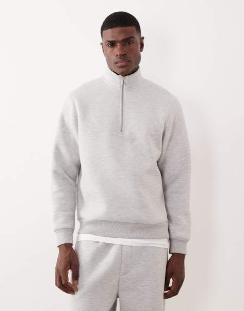 ASOS DESIGN – Gråmelerad, kraftig sweatshirt i scubaliknande tyg med kort dragkedja - view 1