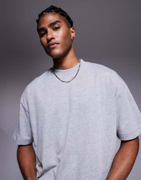 ASOS DESIGN – Gråmelerad, kraftig t-shirt i oversize med boxig passform med halvlånga ärmar - view 1