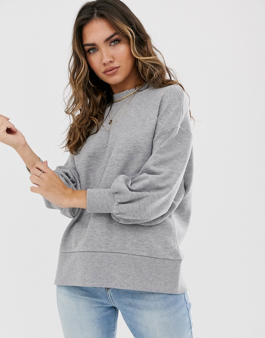ASOS Design – Gråmelerad minimalistisk sweatshirt i oversize med vid ärm
