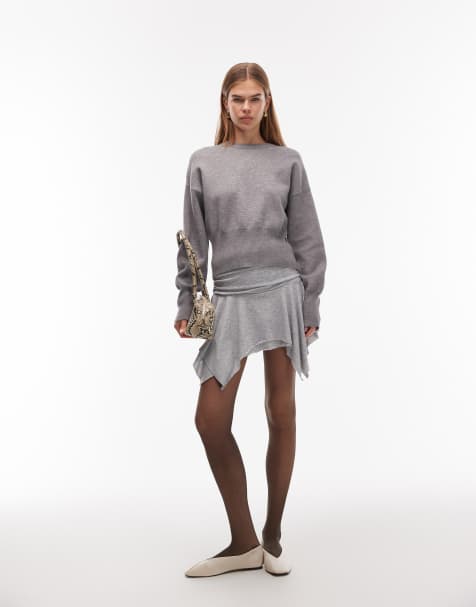 ASOS DESIGN – Gråmelerad miniskort med scarffåll - view 1
