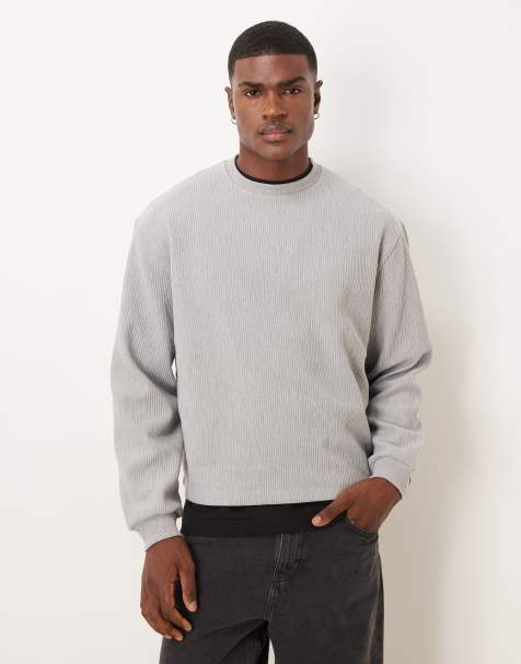 ASOS DESIGN – Gråmelerad, ribbad, avslappnad sweatshirt med boxig passform - view 1