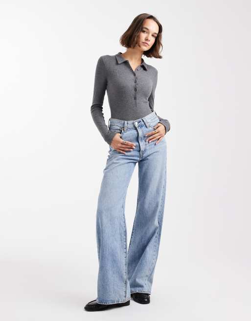 ASOS DESIGN – Gråmelerad, ribbad body med krage och långa ärmar, 2 av 4