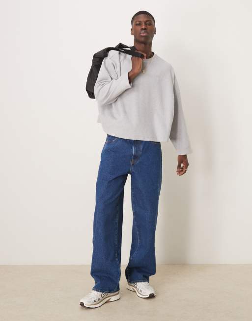 ASOS DESIGN – Gråmelerad, ribbad, kraftig tröja i extra oversize och kort design med borstad finish, 2 av 4