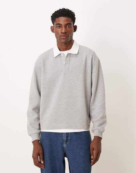 ASOS DESIGN – Gråmelerad, ribbad och avslappnad pikétröja med vävt märke - view 1