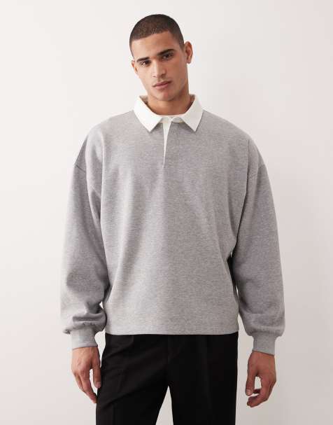 ASOS DESIGN – Gråmelerad rugbytröja i extra oversize med kontrastfärgad krage - view 1