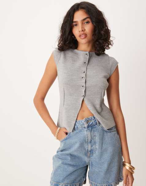 ASOS DESIGN – Gråmelerad, stickad kofta med holkärmar - view 1