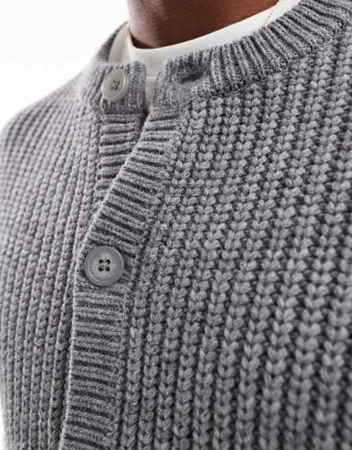 ASOS DESIGN – Gråmelerad, stickad, oversize tröja i kraftig ylleblandning med rund halsringning och boxig passform, 3 av 4