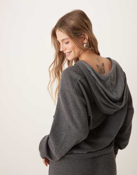 ASOS DESIGN – Gråmelerad, supermjuk huvtröja med dragkedja, del av set - view 1