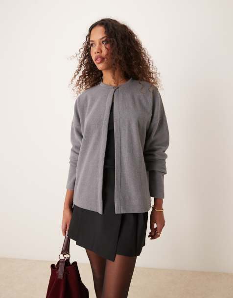 ASOS DESIGN – Gråmelerad, supermjuk kofta med boxig passform och en knapp - view 1