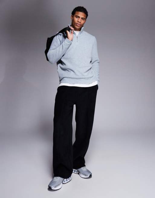 ASOS DESIGN – Gråmelerad sweatshirt i fleece med kort dragkedja