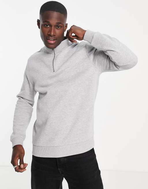 ASOS DESIGN – Gråmelerad sweatshirt i oversize med dragkedja vid halsen, 3 av 4