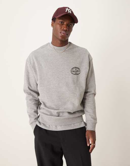 ASOS DESIGN – Gråmelerad sweatshirt i oversize med tryck på bröstet