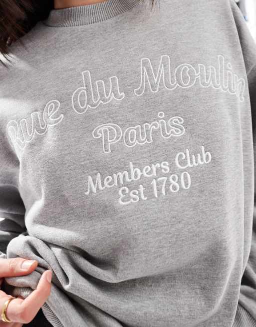ASOS DESIGN – Gråmelerad sweatshirt i oversize med upphöjt "Rue du Moulin"-broderi, 3 av 4