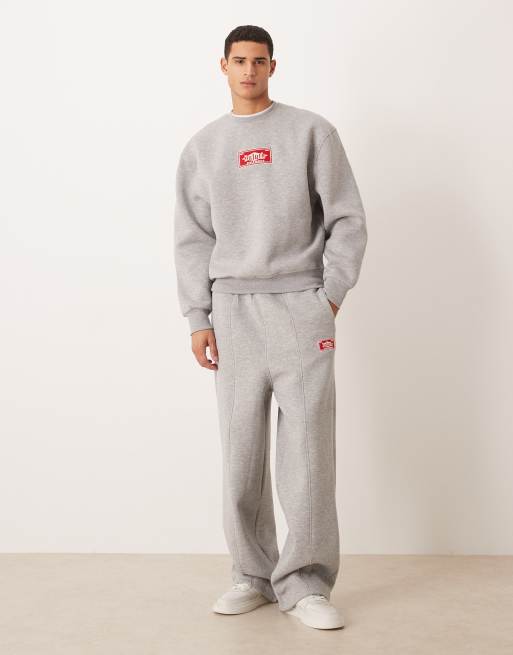 ASOS DESIGN – Gråmelerad sweatshirt i oversized fit med broderi på bröstet, del av set, 2 av 5