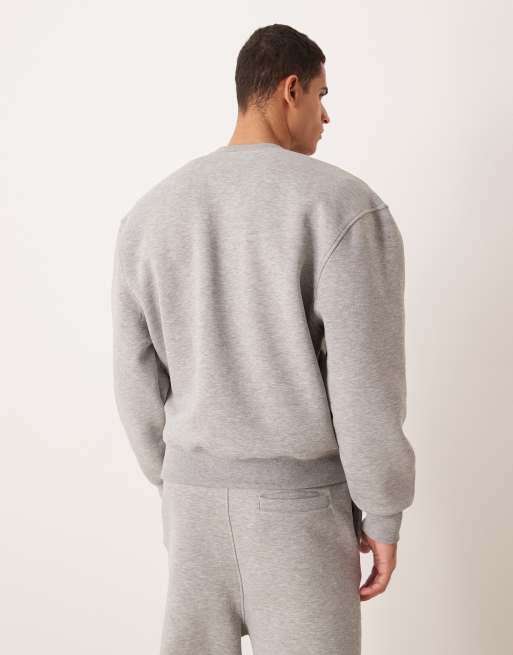 ASOS DESIGN – Gråmelerad sweatshirt i oversized fit med broderi på bröstet, del av set, 3 av 5