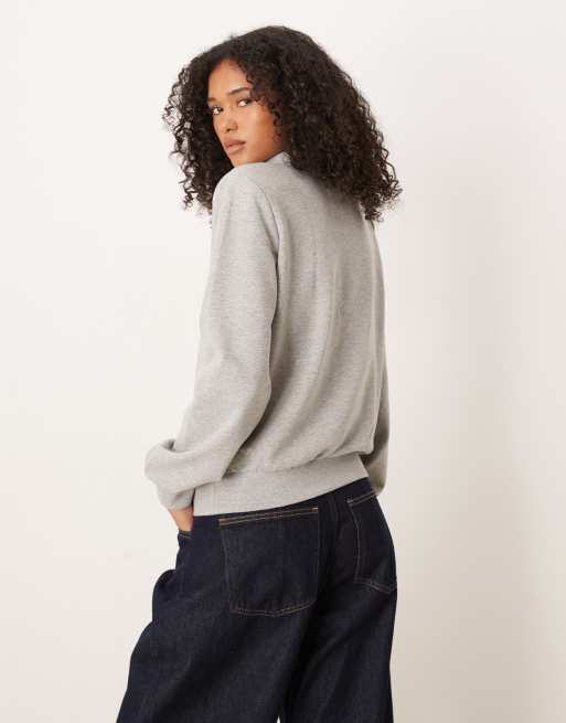 ASOS DESIGN – Gråmelerad sweatshirt med axelvaddar, 2 av 4
