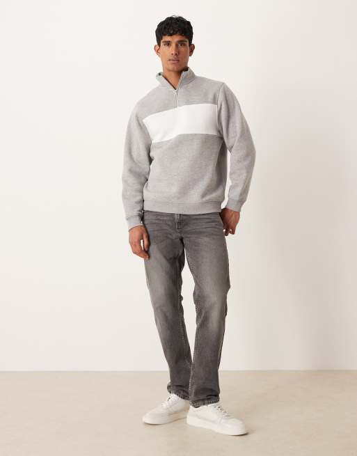 ASOS DESIGN – Gråmelerad sweatshirt med kvartslång dragkedja och blockfärgad design, 2 av 5