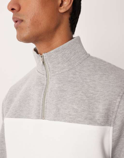 ASOS DESIGN – Gråmelerad sweatshirt med kvartslång dragkedja och blockfärgad design, 5 av 5