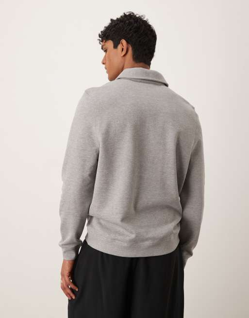 ASOS DESIGN – Gråmelerad sweatshirt med kvartslång dragkedja och krage, 3 av 4