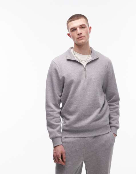 ASOS DESIGN – Gråmelerad sweatshirt med kvartslång dragkedja - view 1