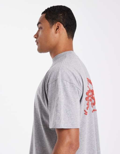 ASOS DESIGN – Gråmelerad t-shirt i oversize med boxig passform och Dumplings-tryck, 4 av 5