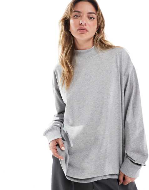 ASOS DESIGN – Gråmelerad t-shirt med lång ärm och hög krage - view 1