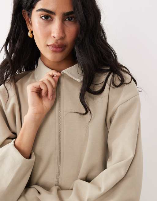 ASOS DESIGN – Gråmelerad topp med ballongärmar och dragkedja, del av set, 3 av 4