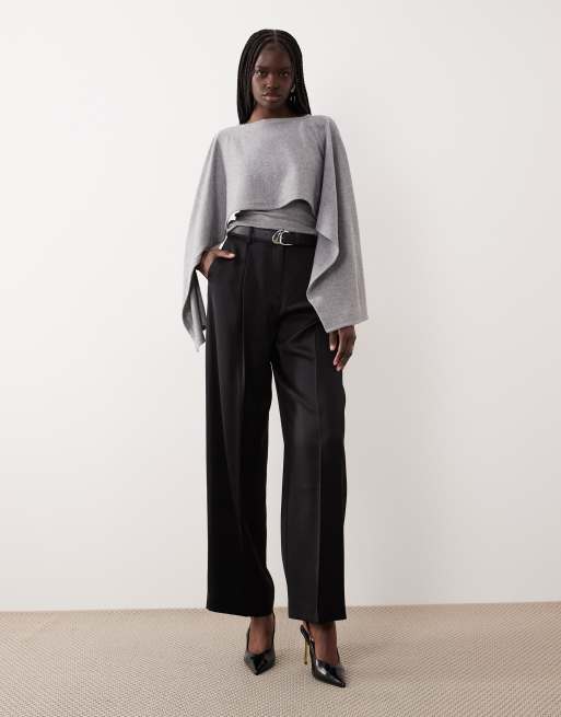 ASOS DESIGN – Gråmelerad topp med långa ärmar, scarf och draperad design, 3 av 4