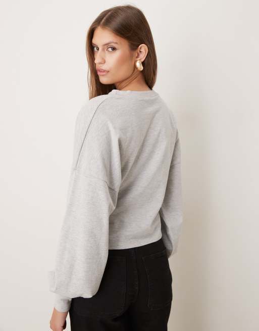 ASOS DESIGN – Gråmelerad topp med långa puffärmar och korsettmidja, 2 av 4