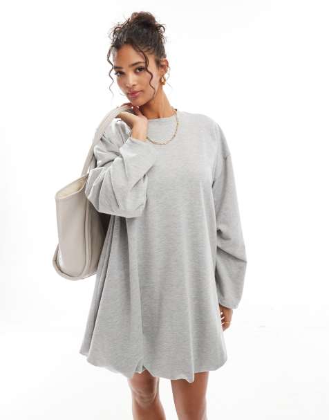 ASOS DESIGN – Gråmelerad tröjklänning i minilängd med ballongfåll - view 1