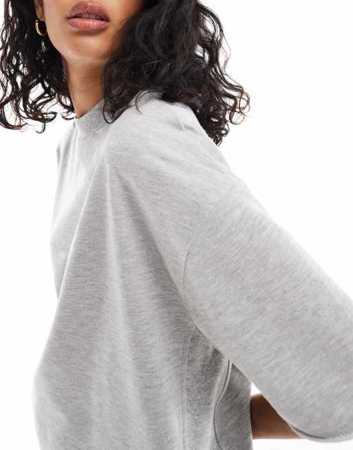 ASOS DESIGN – Gråmelerad, tunn sweatshirt med korta ärmar och råskuren fåll, 4 av 4