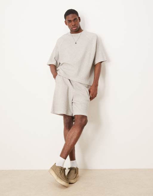 ASOS DESIGN – Gråmelerad, våfflad t-shirt i oversize med raglanärmar, del av set   , 3 av 4