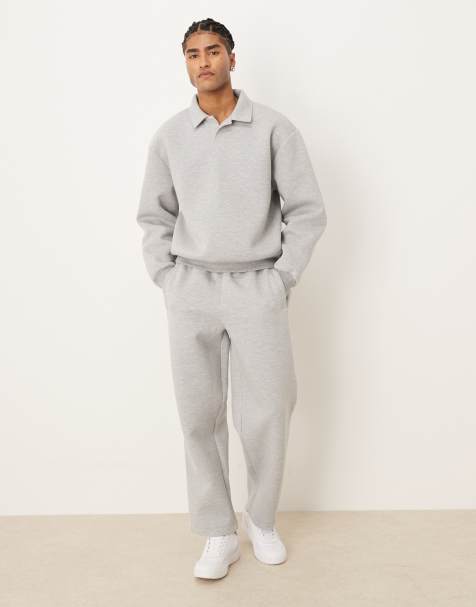 ASOS DESIGN – Gråmelerade, kraftiga mjukisbyxor i oversize av scubaliknande material - view 1