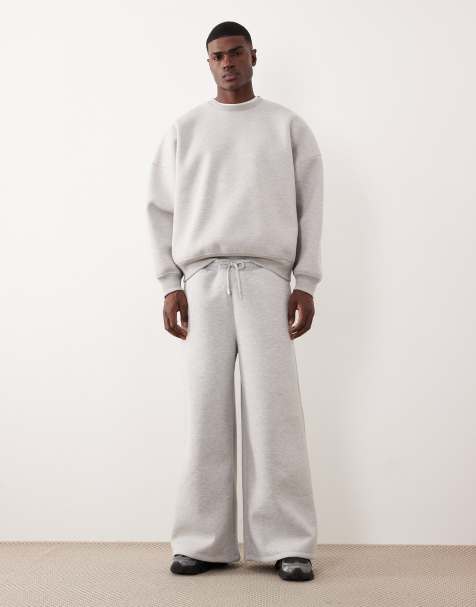 ASOS DESIGN – Gråmelerade, kraftiga mjukisbyxor med supervida ben i scubaliknande tyg - view 1