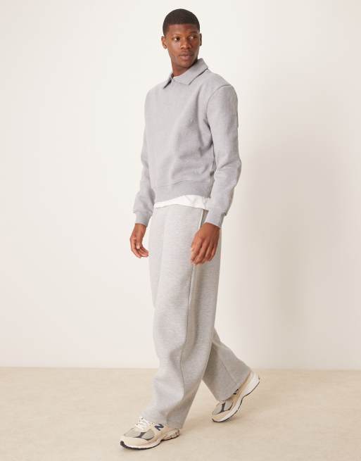 ASOS DESIGN – Gråmelerade, kraftiga, superbaggy mjukisbyxor i scuba-material