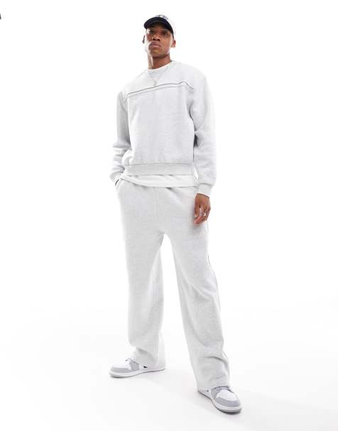 ASOS DESIGN – Gråmelerade mjukisbyxor i oversize med raka ben och sidopaneler - view 1