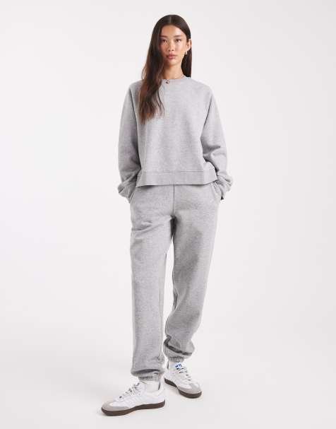 ASOS DESIGN – Gråmelerade mjukisbyxor med muddar och borstad finish - view 1