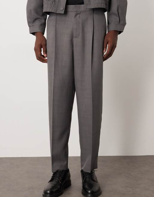 ASOS DESIGN – Gråmelerade, oversize finbyxor med halvresår och avsmalnande passform, del av set, 2 av 5