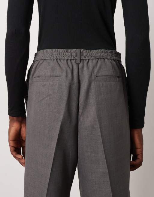 ASOS DESIGN – Gråmelerade, oversize finbyxor med halvresår och avsmalnande passform, del av set, 4 av 5