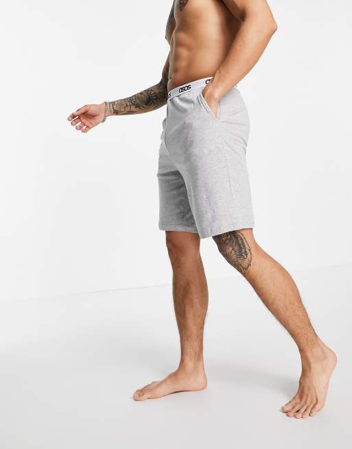 ASOS DESIGN – Gråmelerade pyjamasshorts med logga på midjebandet, 4 av 4