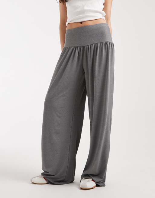 ASOS DESIGN – Gråmelerade, slouchy byxor med brett midjeband och knäppning, del av set, 2 av 5