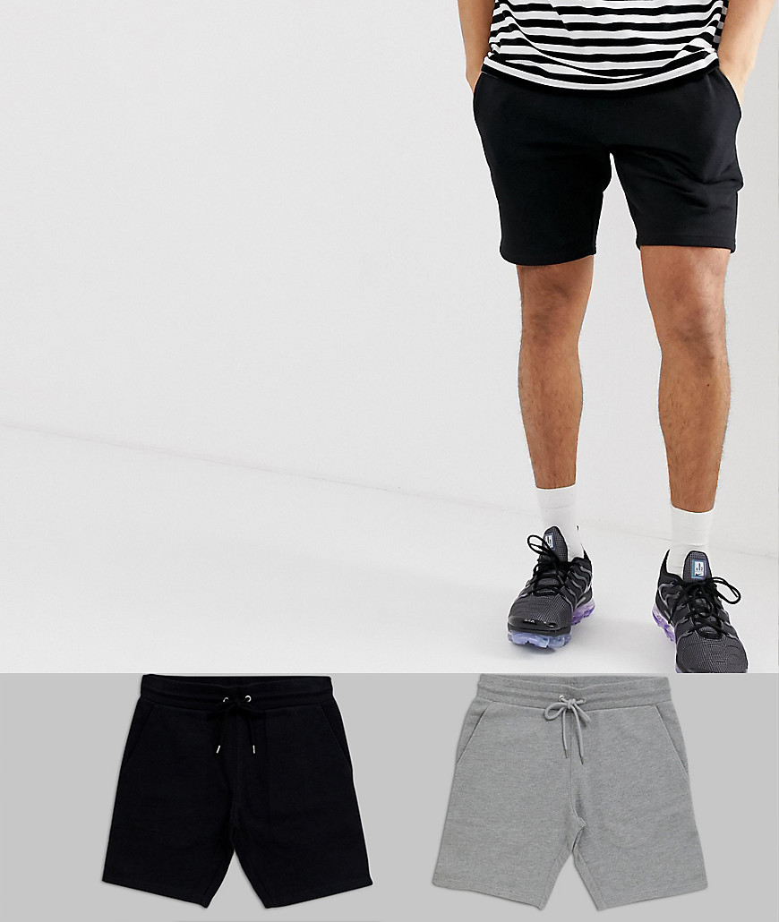 ASOS DESIGN – Gråmelerade/svarta jersey-shorts med extra smal passform i 2-pack – Spara-Flerfärgad