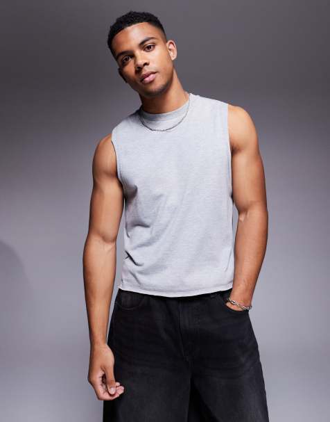 ASOS DESIGN – Gråmelerat linne med rund halsringning och boxig passform - view 1