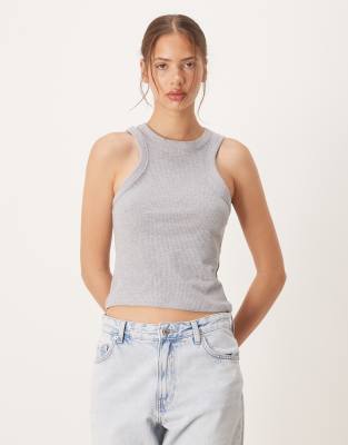 ASOS DESIGN – Gråmelerat, ribbat linne - view 1